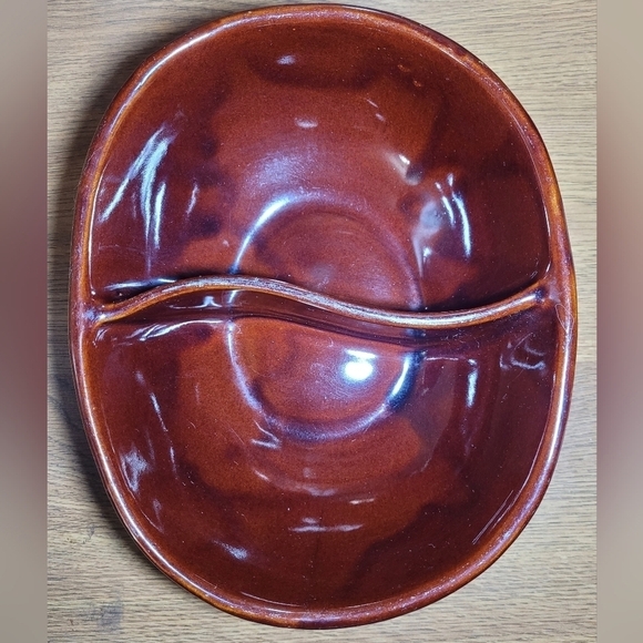 Vintage Marcrest Ovenproof Stoneware Divided Serving Baking Dish Brown Daisy Dot - Picture 2 of 3